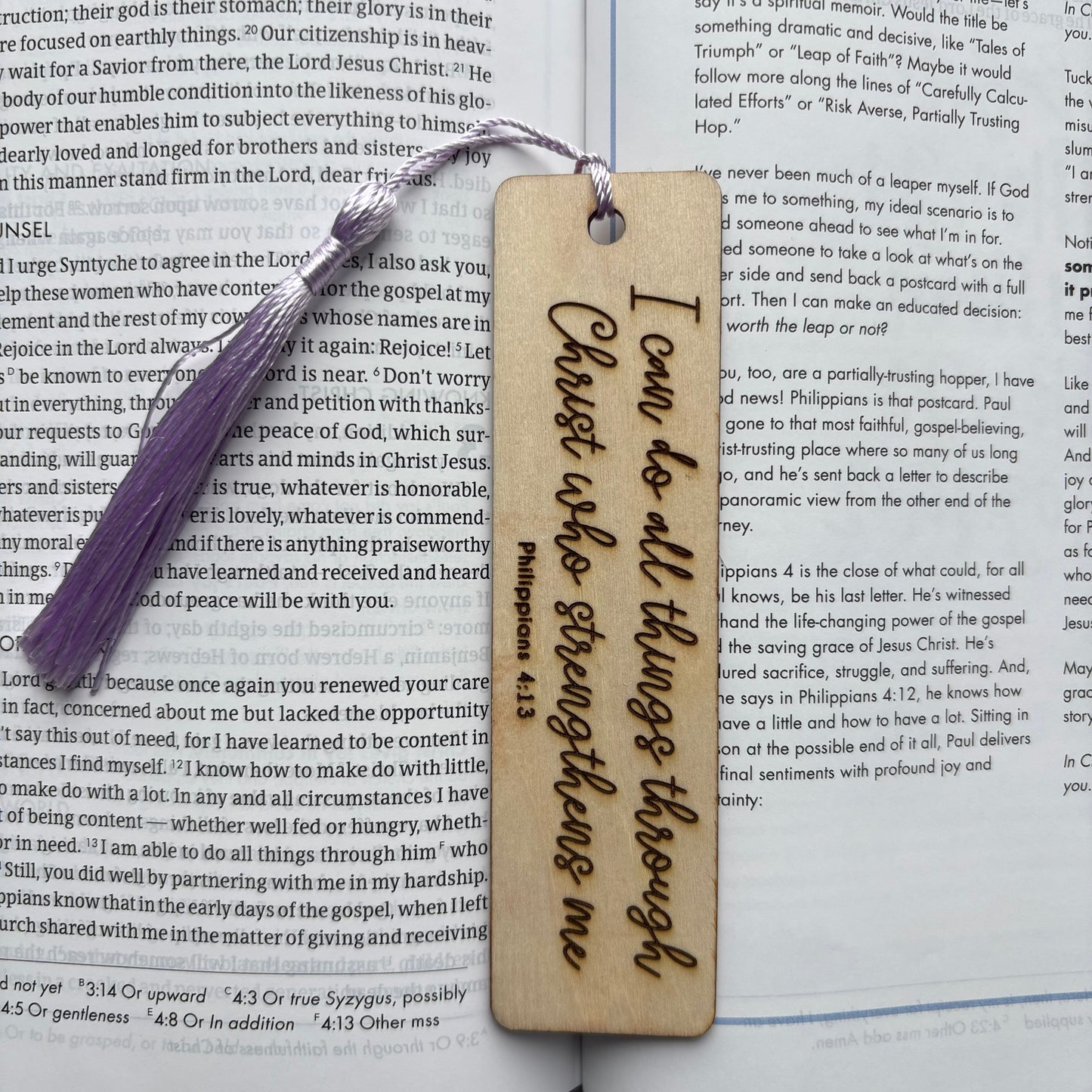 ‘I can do all things' laser engraved wooden bookmark
