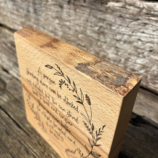 'A triple-braided cord is not easily broken' Beech decorative plaque