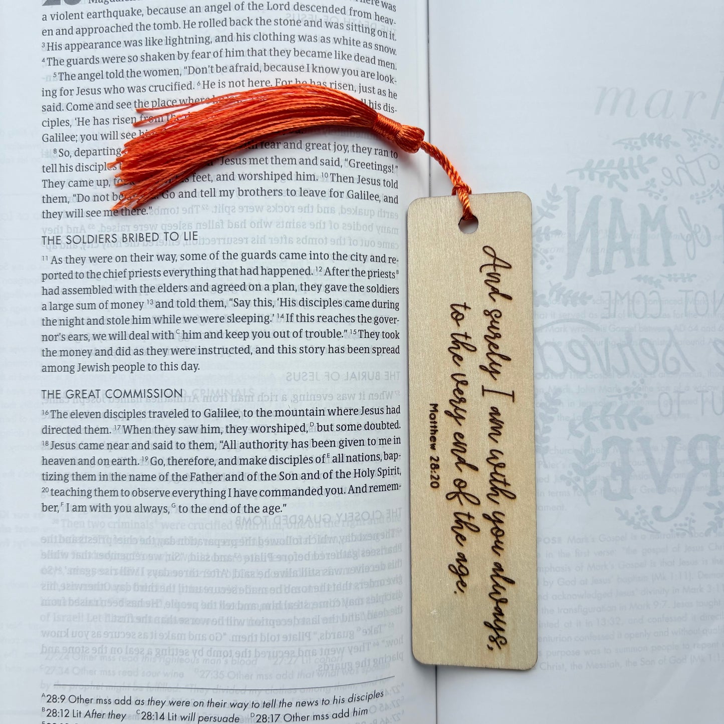 'And surely I am with you always, to the very end of the age' laser engraved wooden bookmark