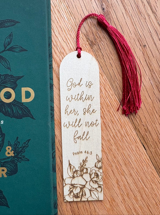 'God is within her, she will not fall' laser engraved wooden bookmark