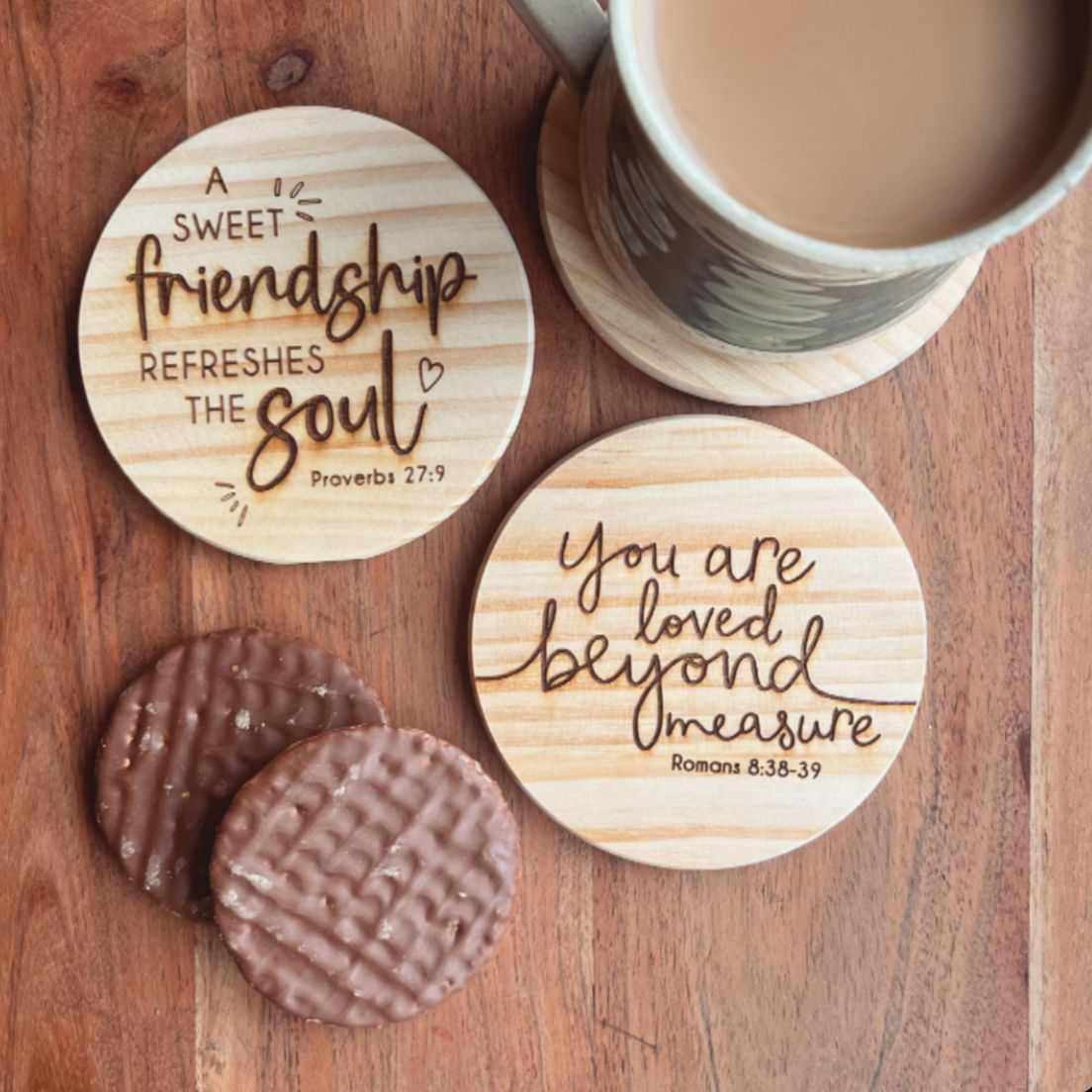 'You are loved beyond measure' wooden coaster