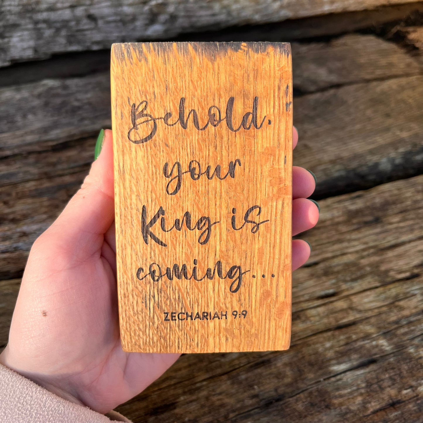 ❆ ‘Your king is coming' - laser engraved white oak Christmas plaque