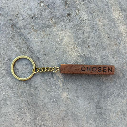 'Called, Chosen, Faithful' walnut bar keyring