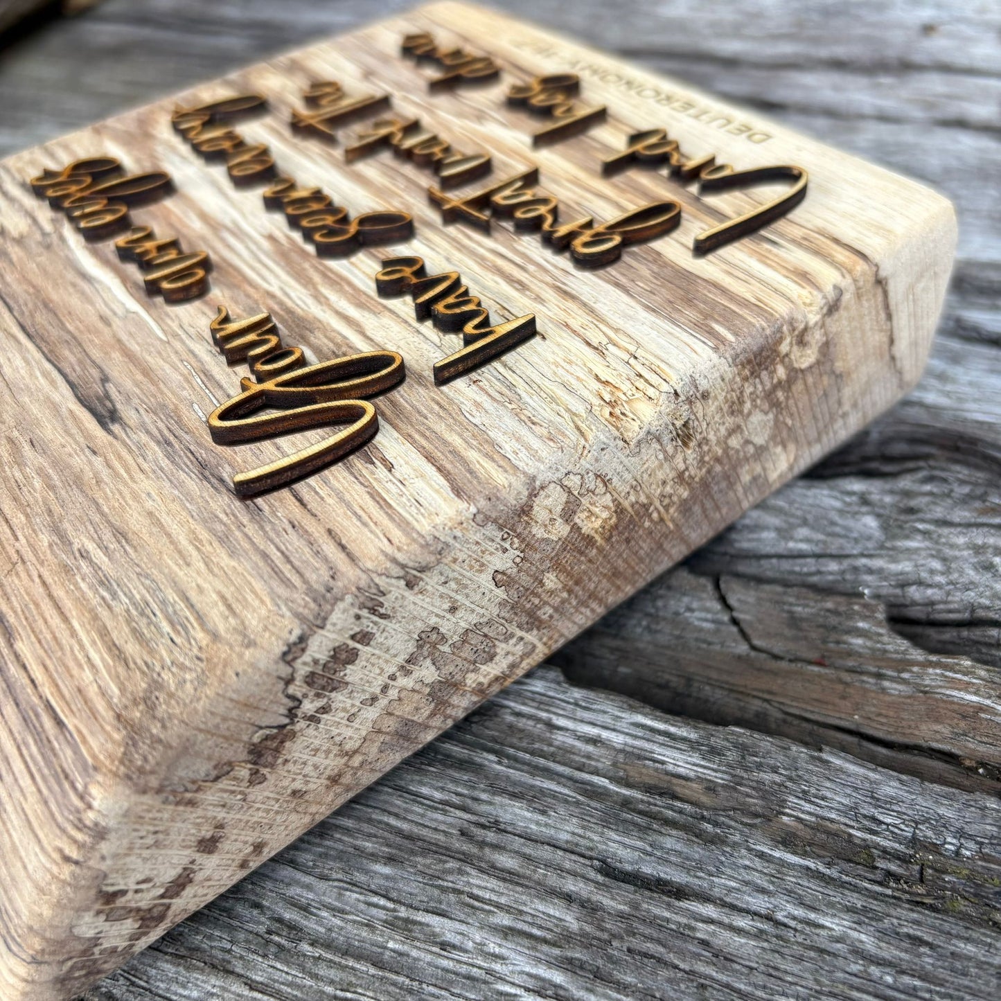 'Every great work the Lord has done' - rustic decorative plaque