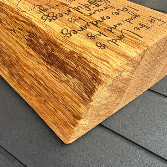'For the Lord is good and his love endures' live edge plaque