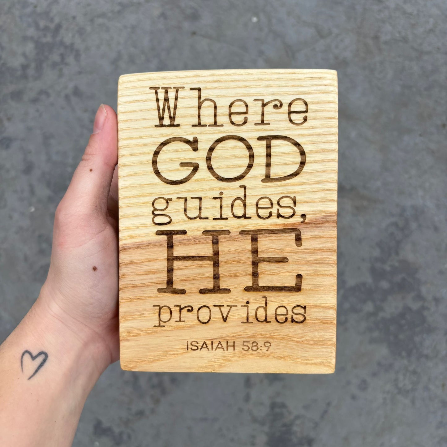 'Where God guides, He provides' ash decorative plaque