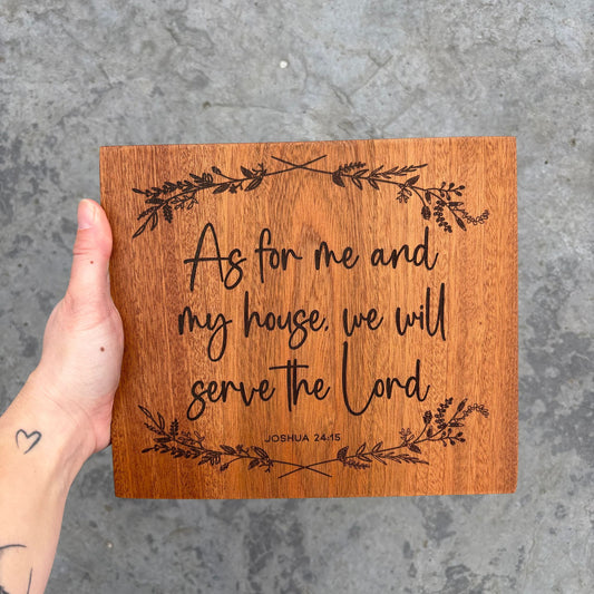 'As for me and my house' - mahogany decorative plaque OR key rack