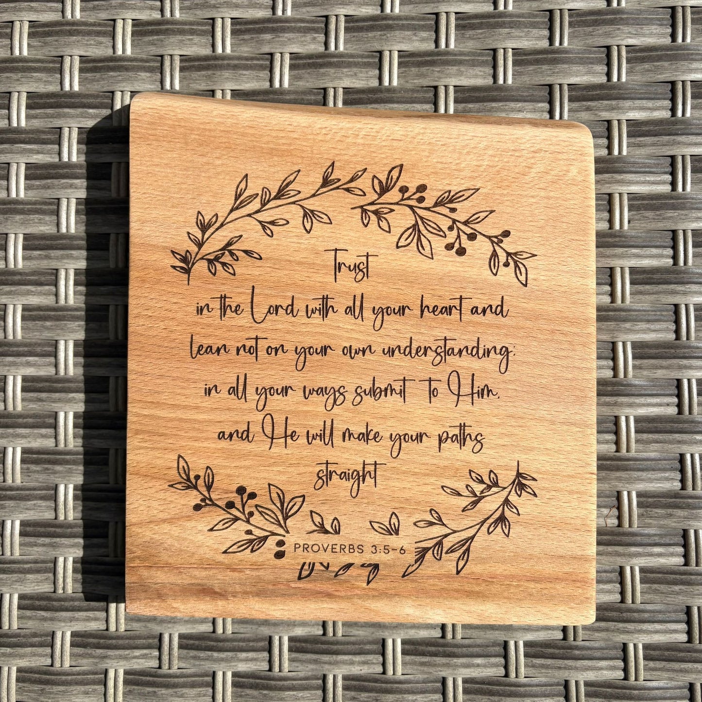 'Trust in the Lord with all your heart' Beech decorative plaque