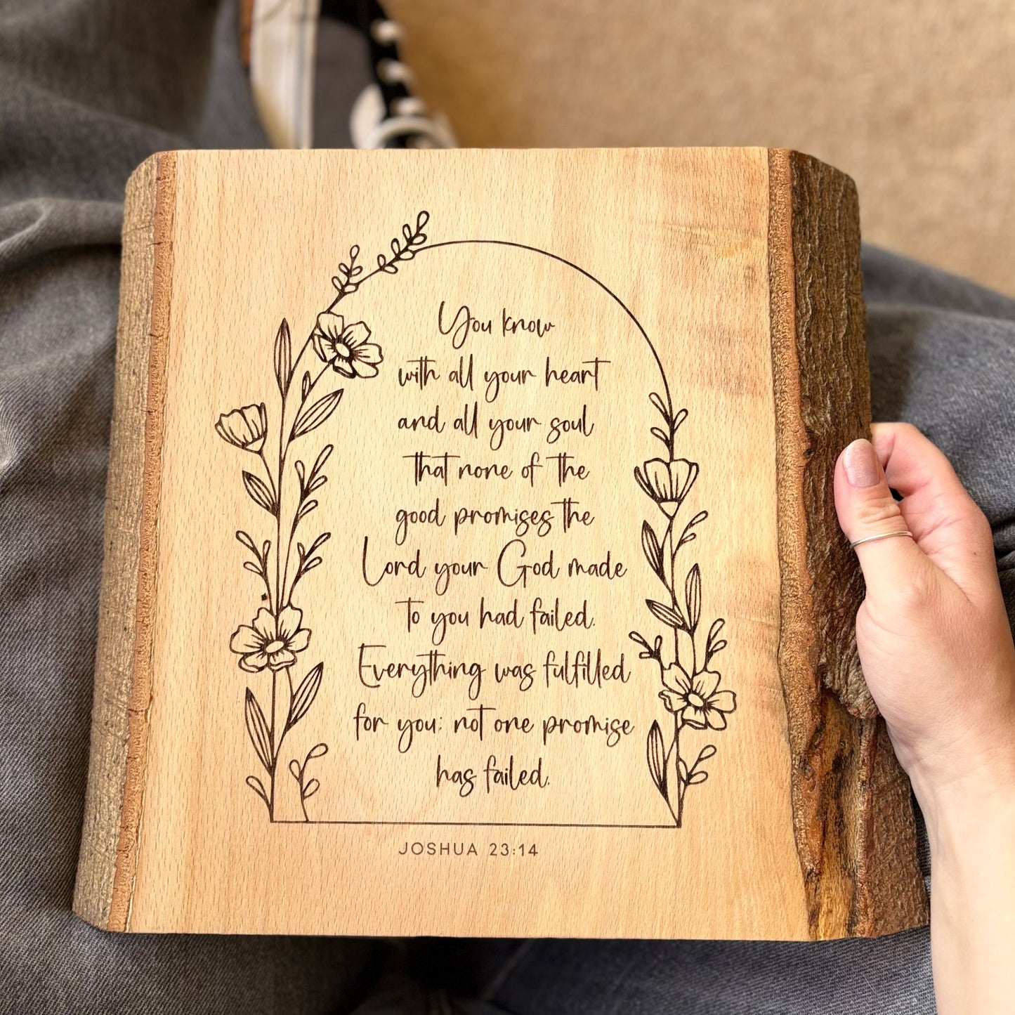 'You know...not one promise has failed' Beech decorative plaque