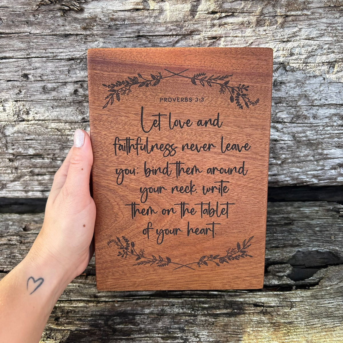 'Let love and faithfulness never leave you...' solid wood decorative plaque
