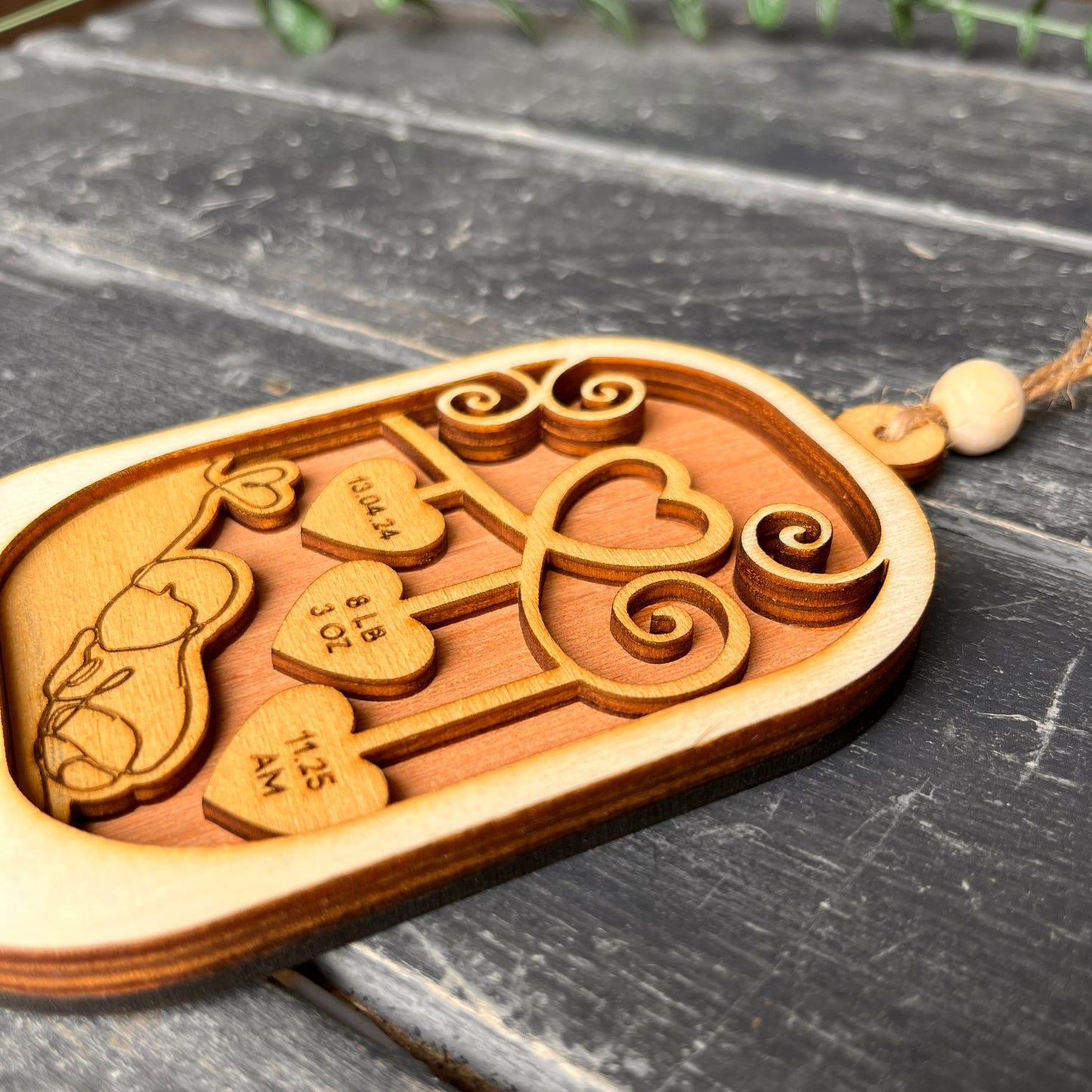 ❆ ‘Baby’s details' - large personalised hanging keepsake