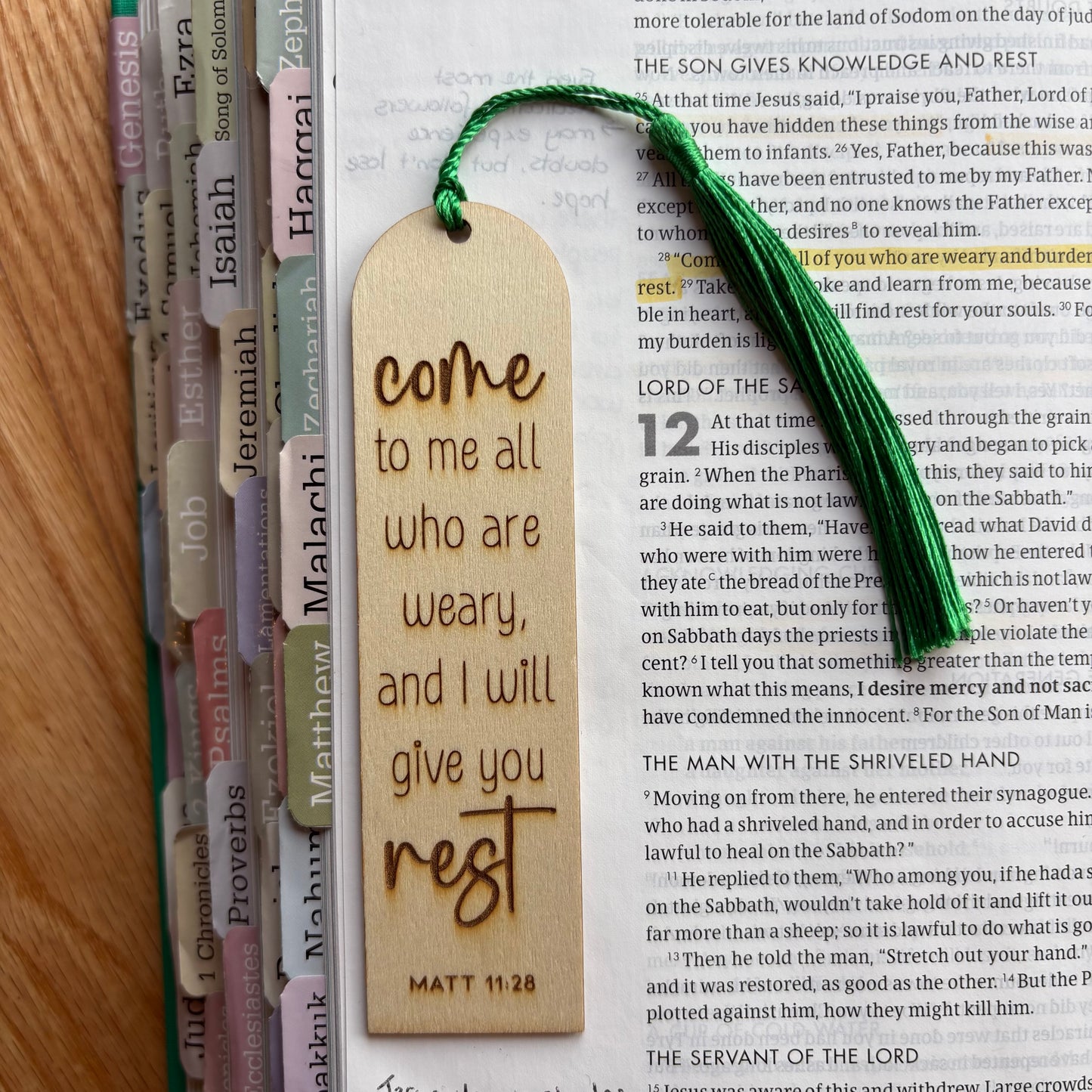 'Come to me...I will give you rest' laser engraved wooden bookmark