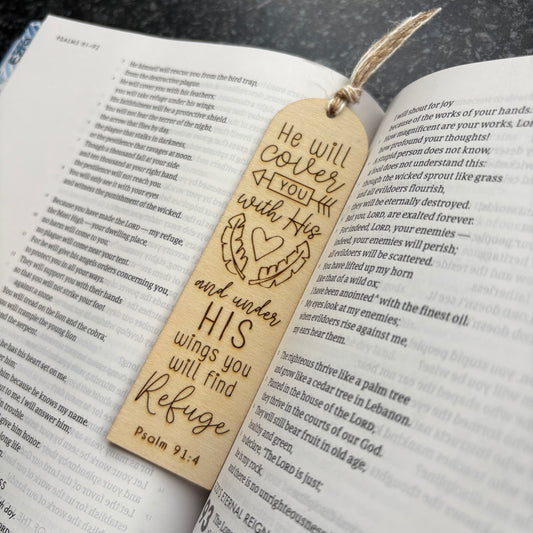 'You will find refuge' laser engraved wooden bookmark