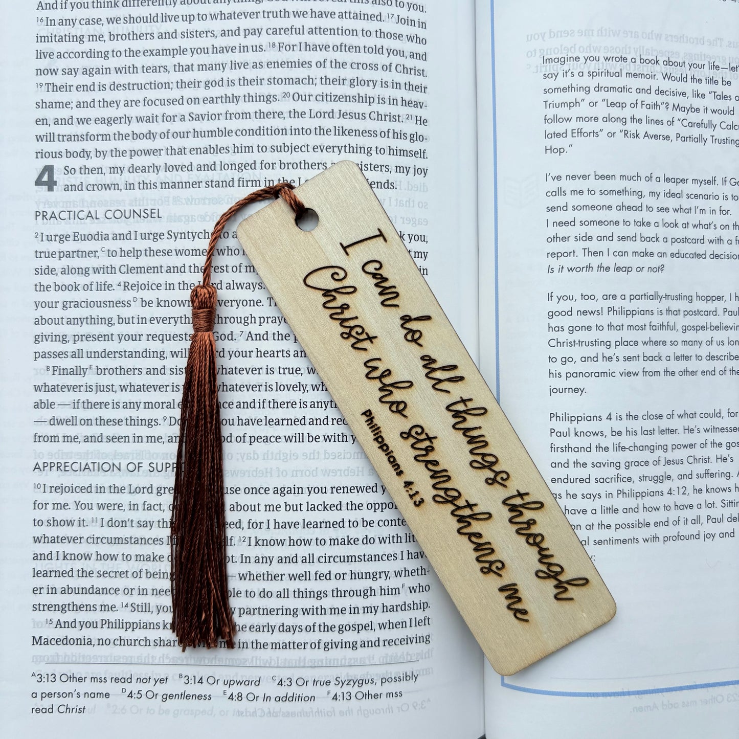 ‘I can do all things' laser engraved wooden bookmark