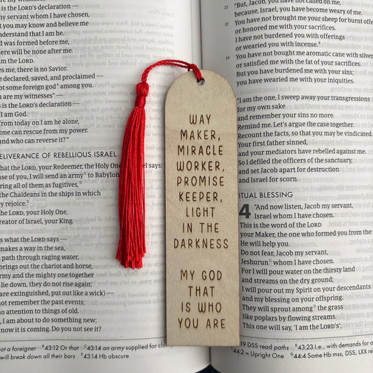'Way maker' laser engraved wooden bookmark
