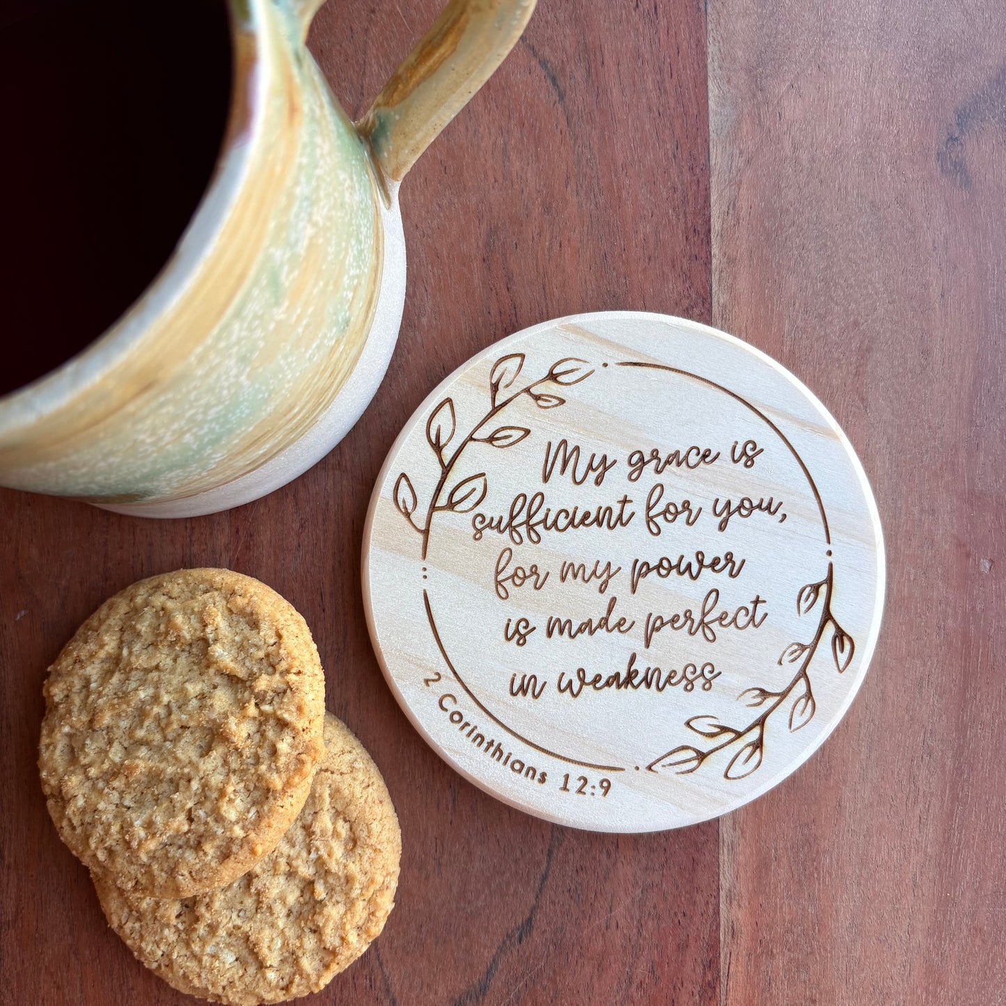‘My grace is sufficient for you' wooden coaster