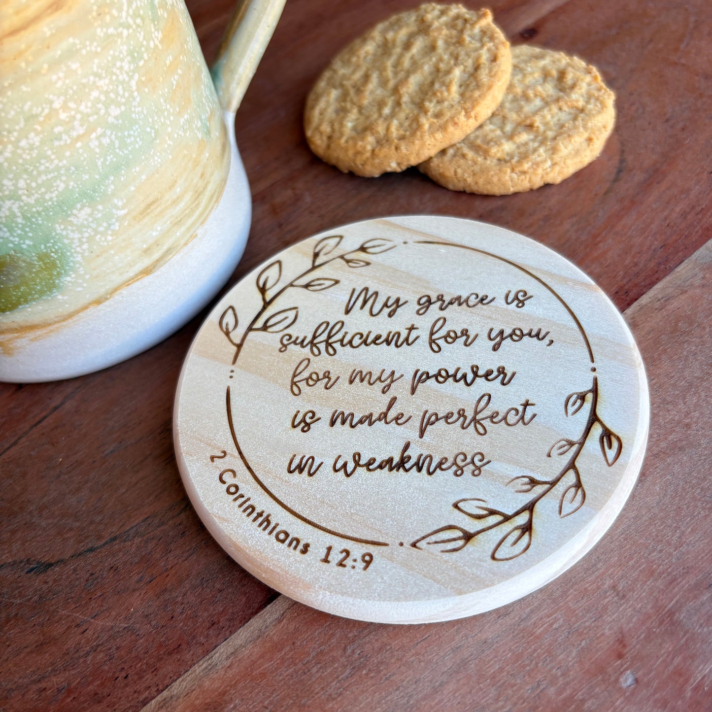 ‘My grace is sufficient for you' wooden coaster