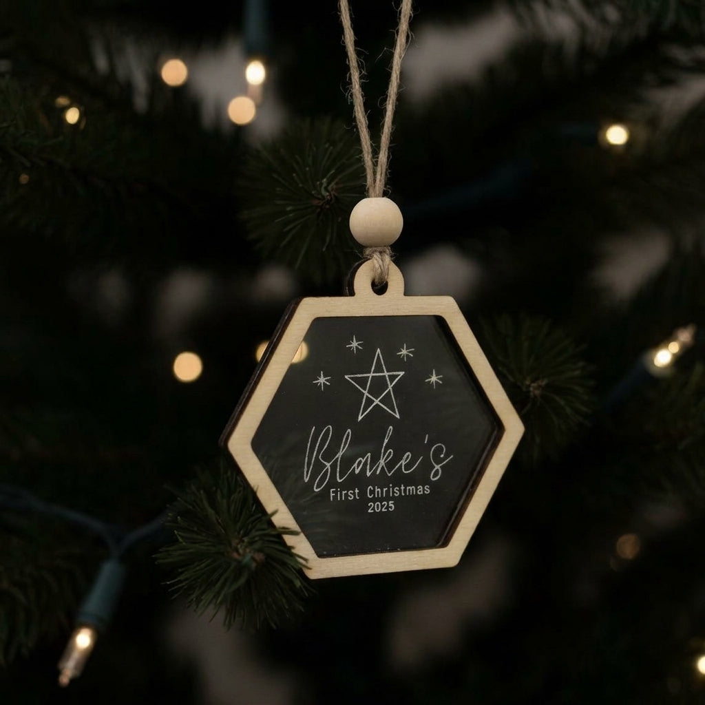 ❆ ‘Baby's first Christmas' - PERSONALISED laser engraved wood/acrylic bauble