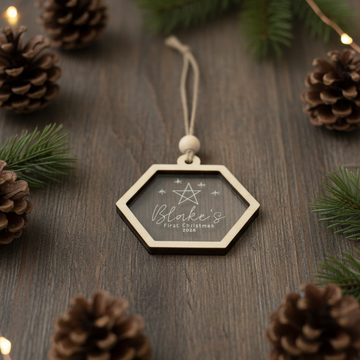 ❆ 'Baby's first Christmas' - Personalised laser engraved wood/acrylic bauble
