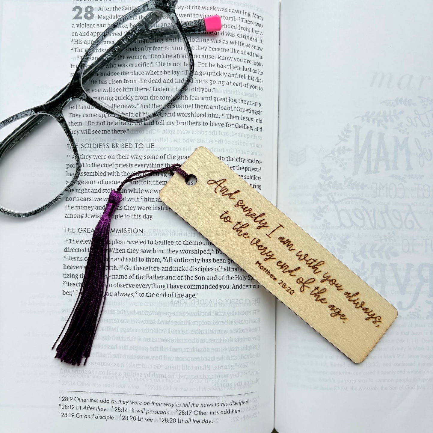 'And surely I am with you always, to the very end of the age' laser engraved wooden bookmark