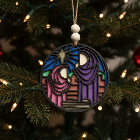 ❆ Stained glass style wooden Christmas bauble