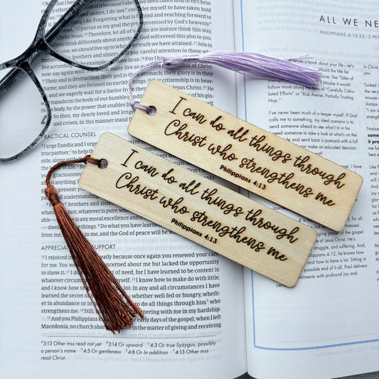 ‘I can do all things' laser engraved wooden bookmark