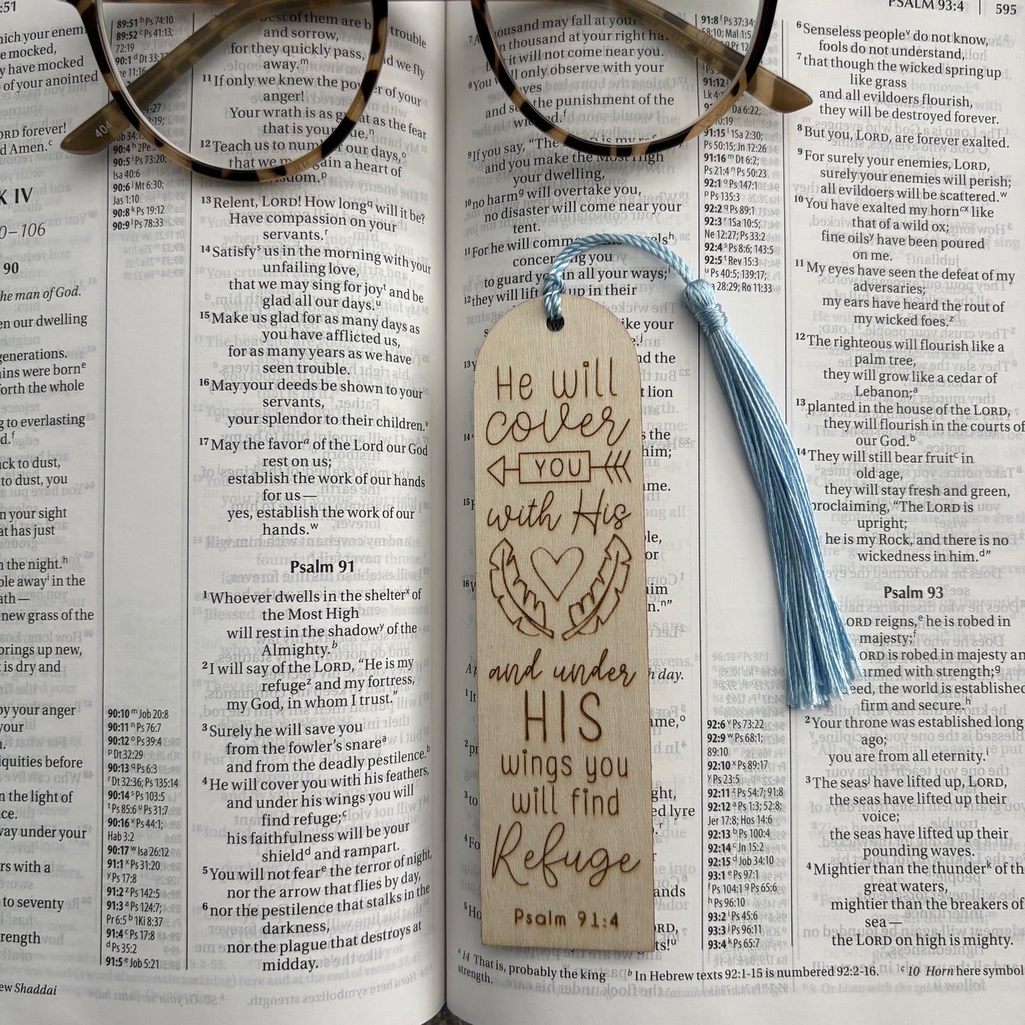 'You will find refuge' laser engraved wooden bookmark