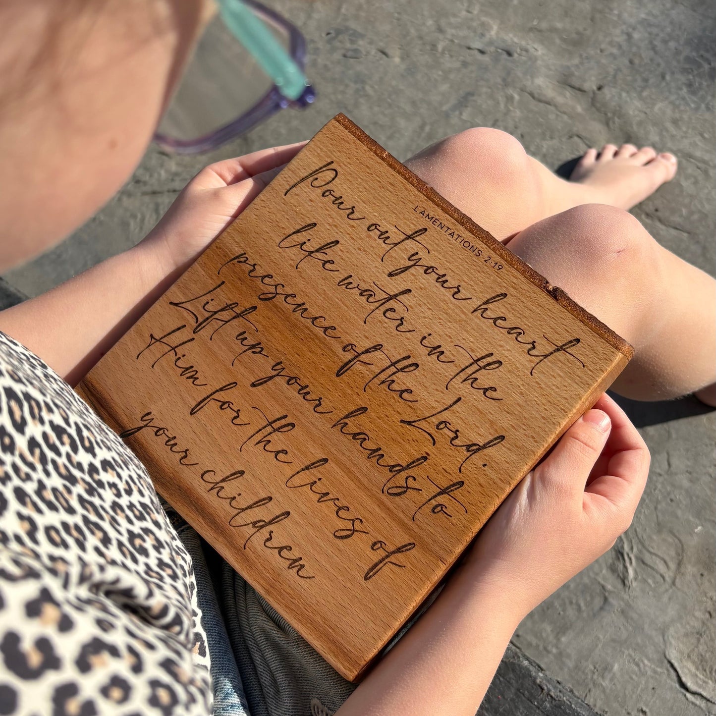 'Pour out your heart like water' decorative beech plaque
