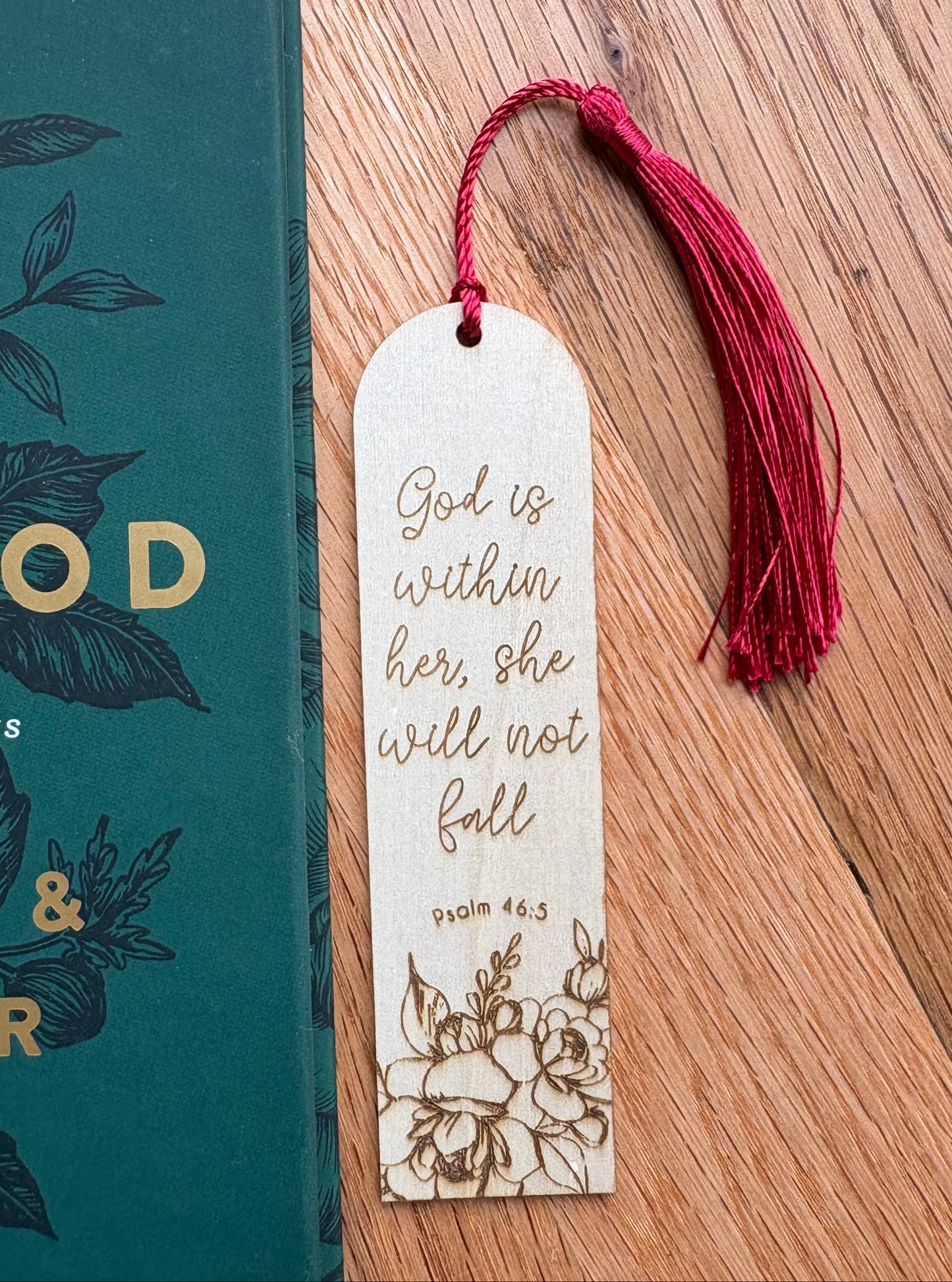 'God is within her, she will not fall' laser engraved wooden bookmark