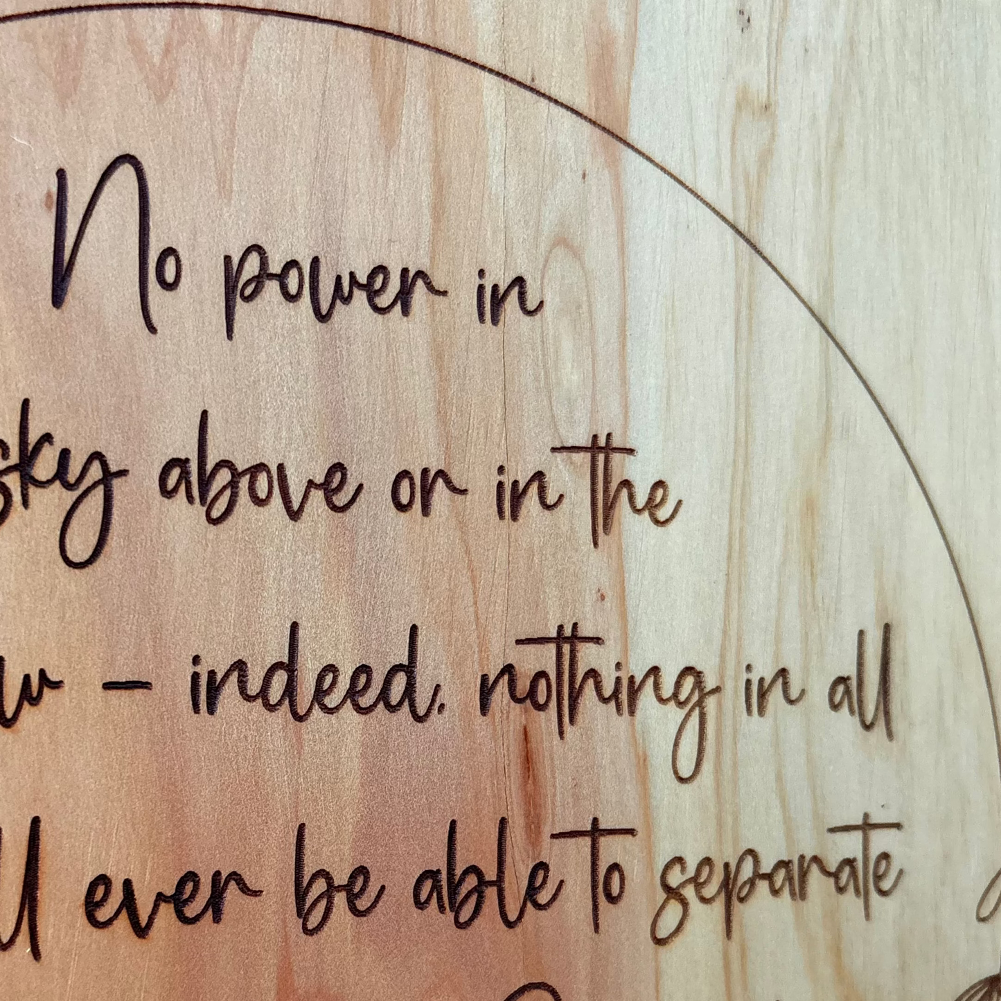 'No power can separate us from the love of God' Cedar decorative plaque
