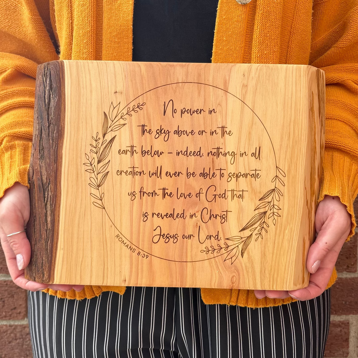 'No power can separate us from the love of God' Cedar decorative plaque
