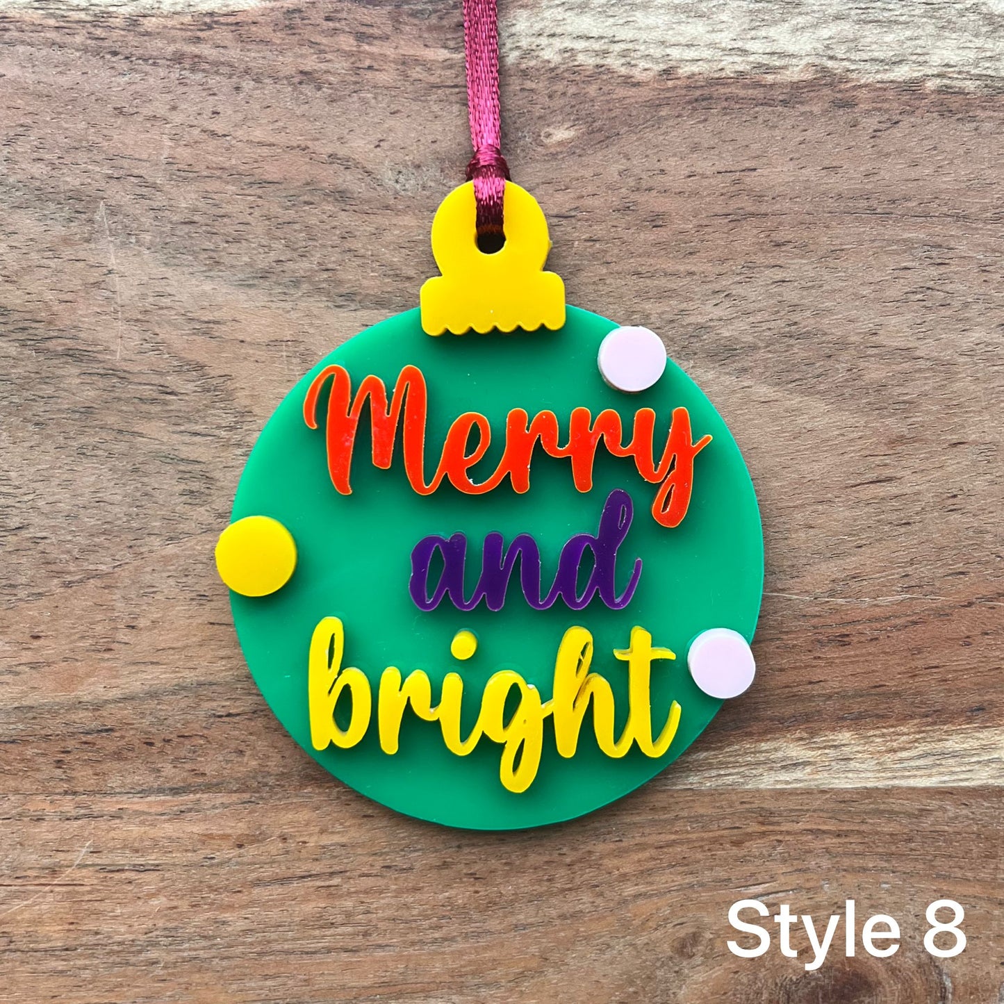 ❆ 'Merry and bright' traditional - acrylic Christmas bauble
