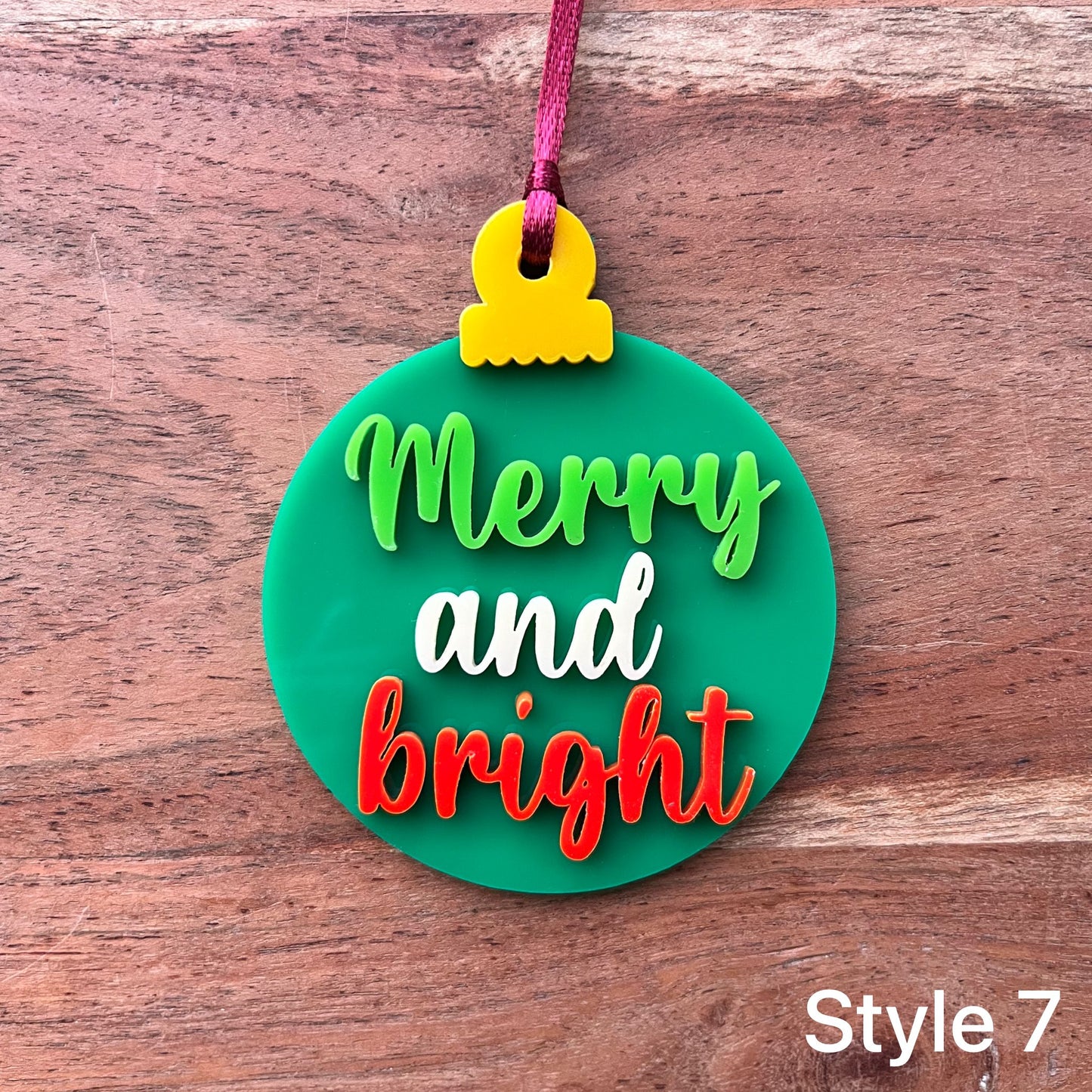 ❆ 'Merry and bright' traditional - acrylic Christmas bauble