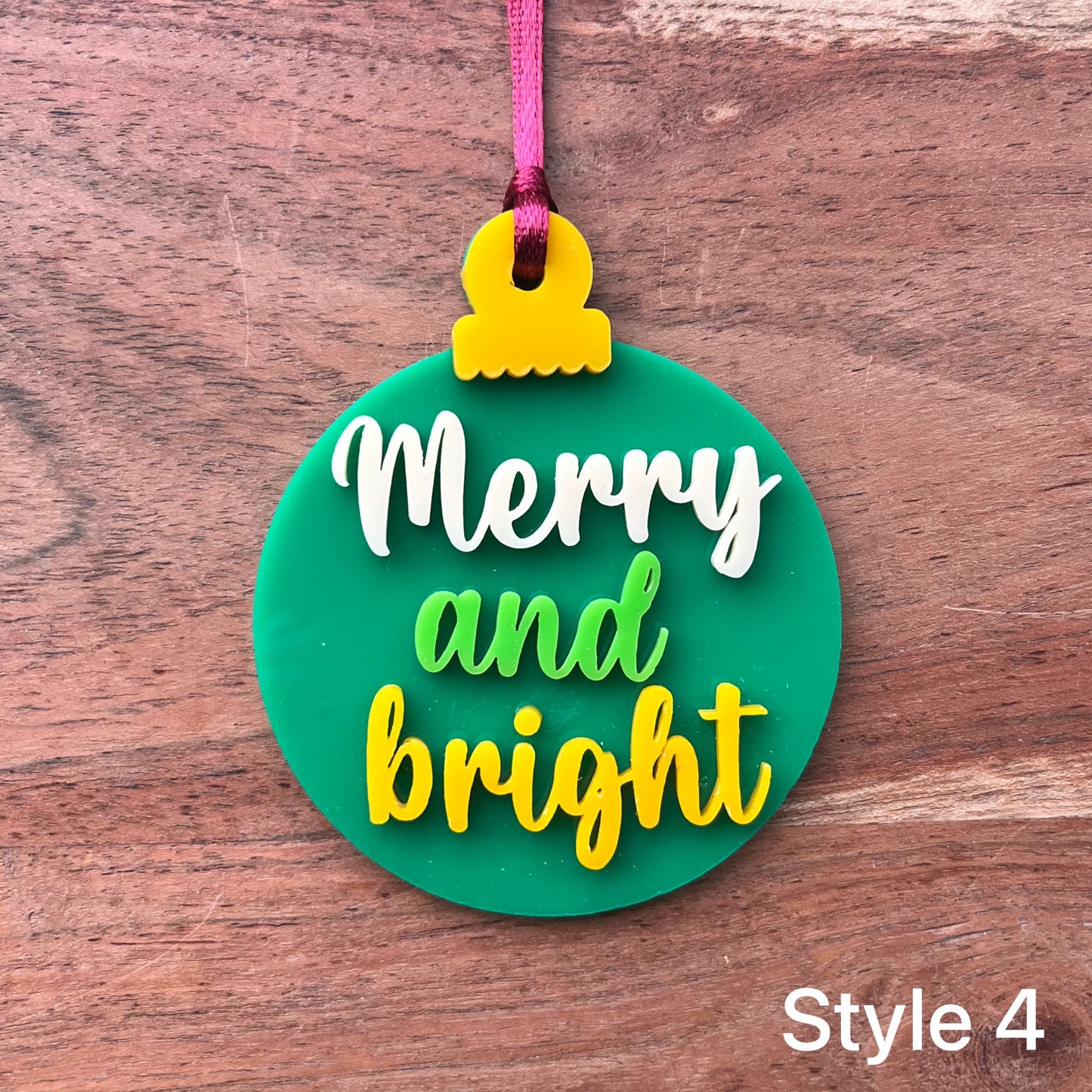 ❆ 'Merry and bright' traditional - acrylic Christmas bauble
