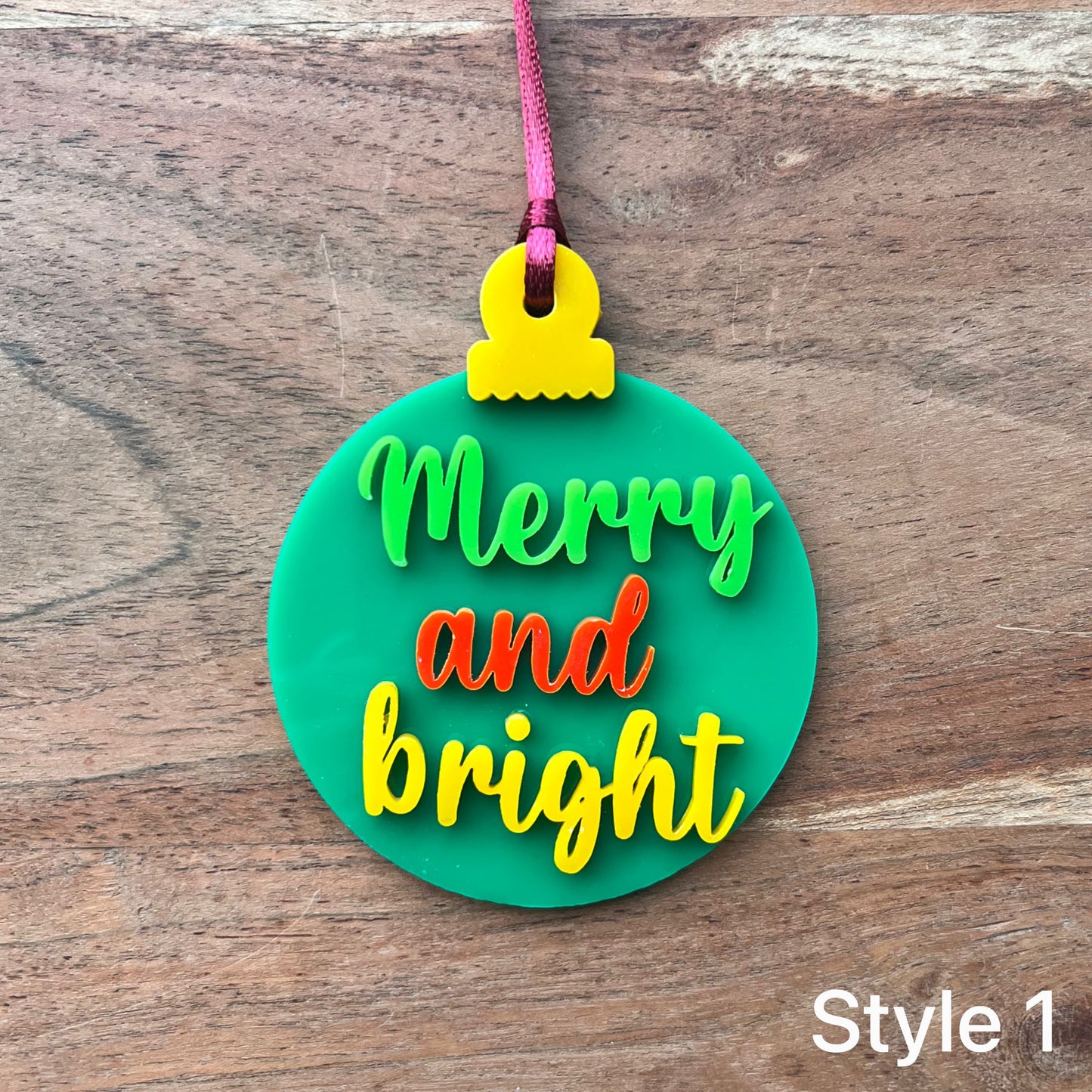 ❆ 'Merry and bright' traditional - acrylic Christmas bauble