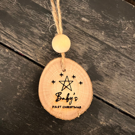 ❆ ‘Baby's first Christmas' bauble - log slice