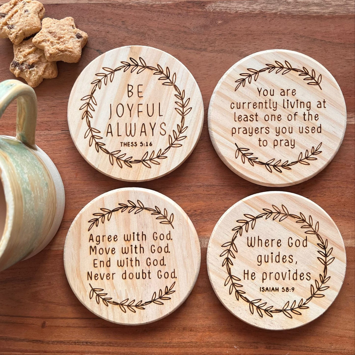 ‘Be joyful always' wooden coaster