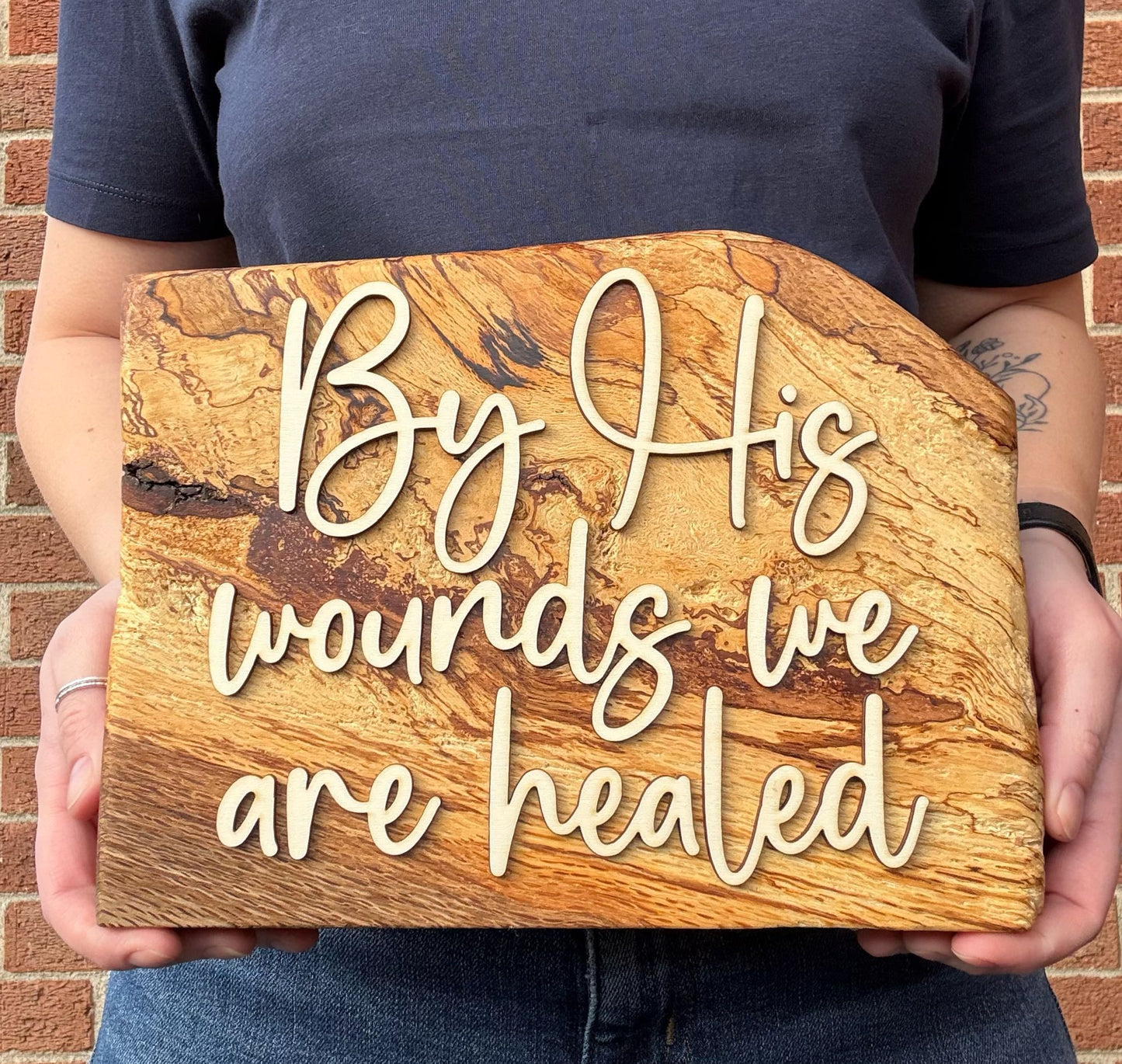 'By His wounds we are healed' - live edge rustic decorative plaque