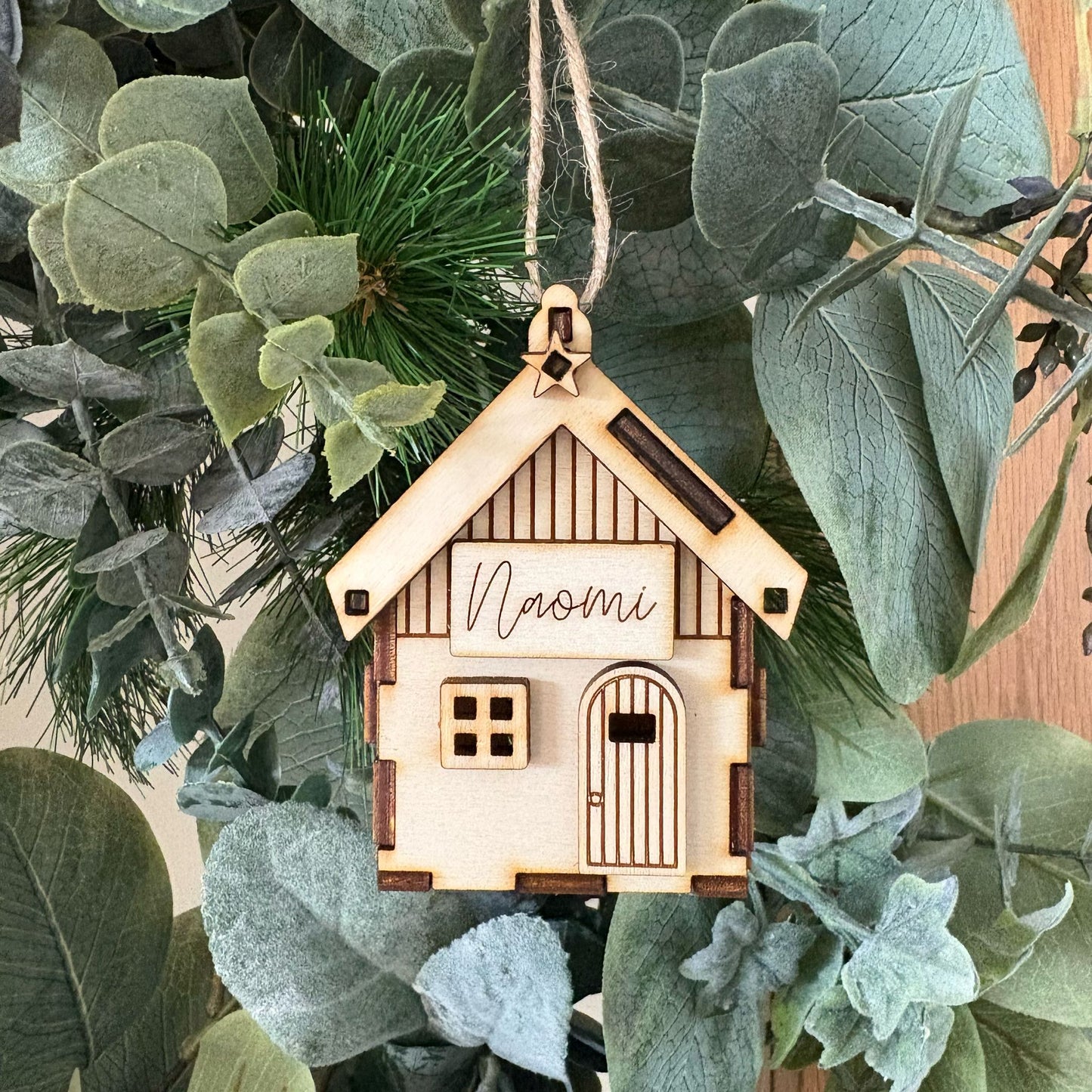 ❆ 3D wooden house bauble - personalised