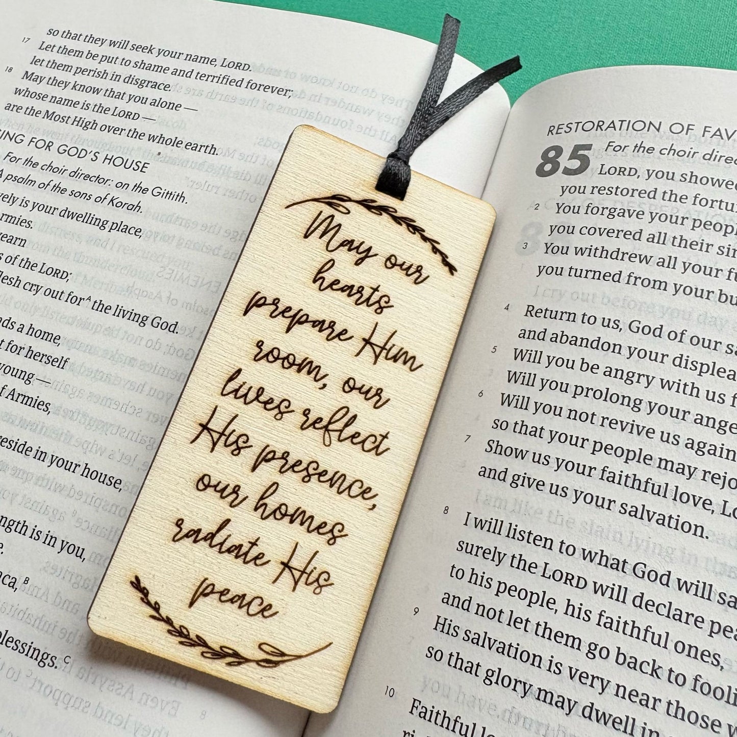 'May our hearts prepare Him room' laser engraved wooden bookmark