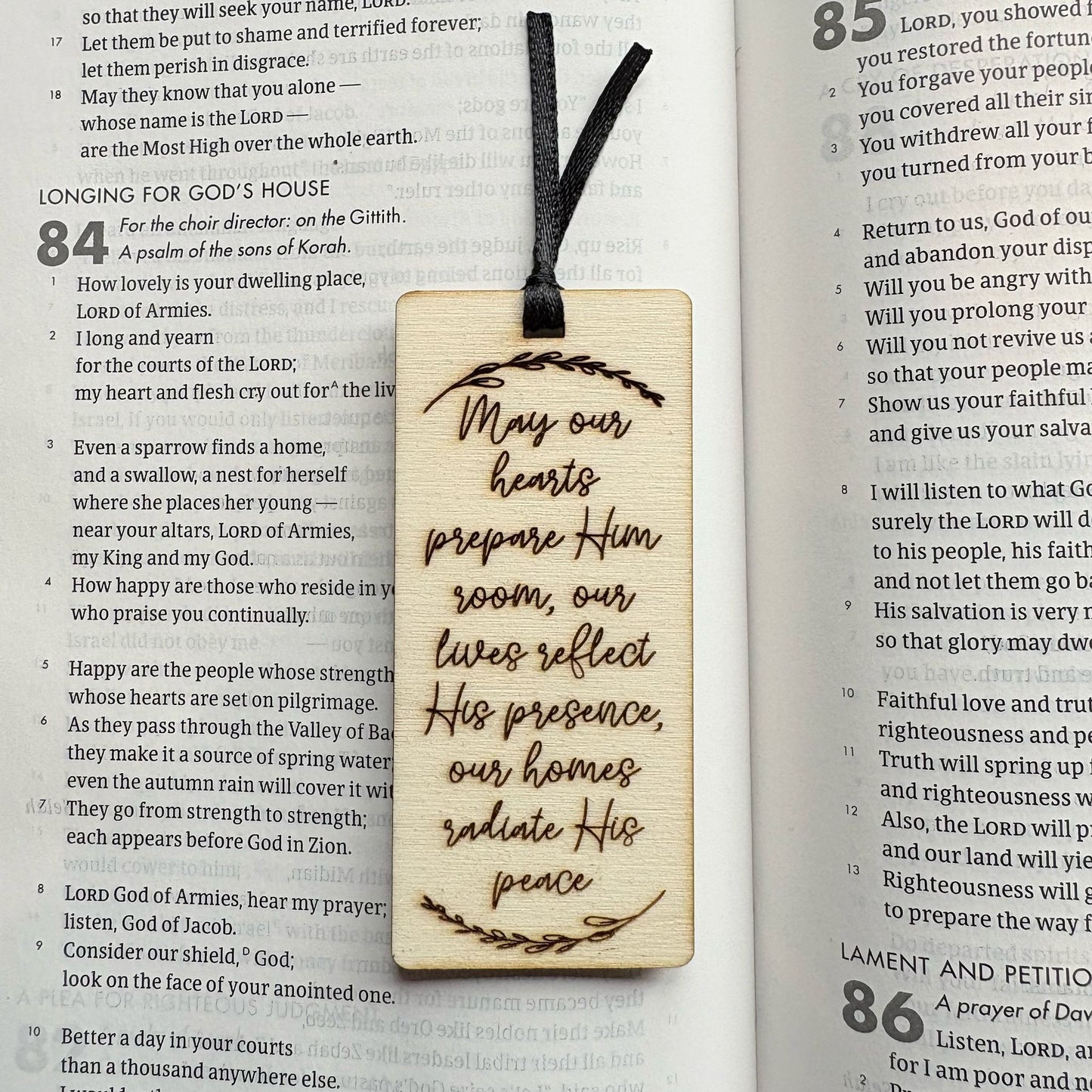 'May our hearts prepare Him room' laser engraved wooden bookmark