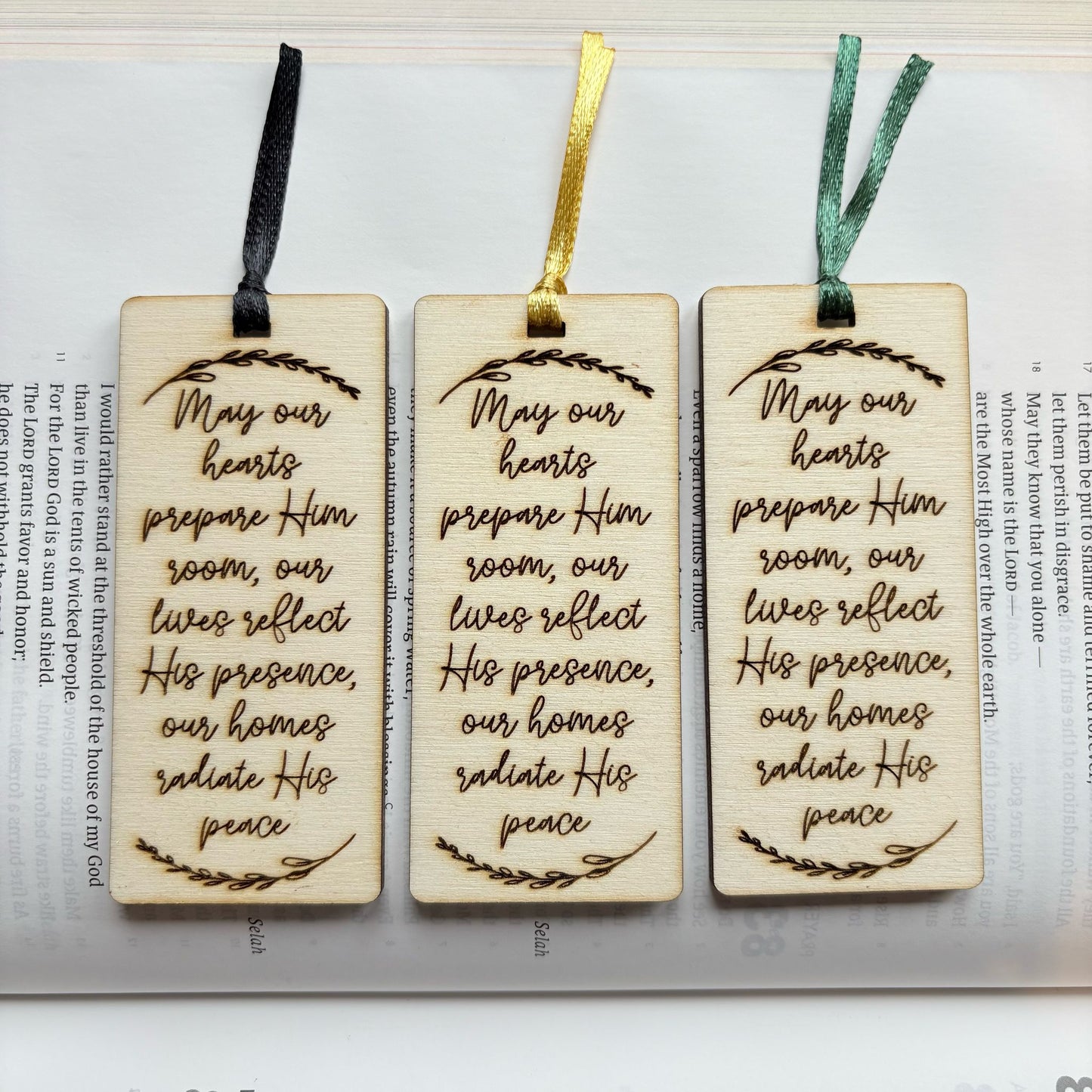 'May our hearts prepare Him room' laser engraved wooden bookmark