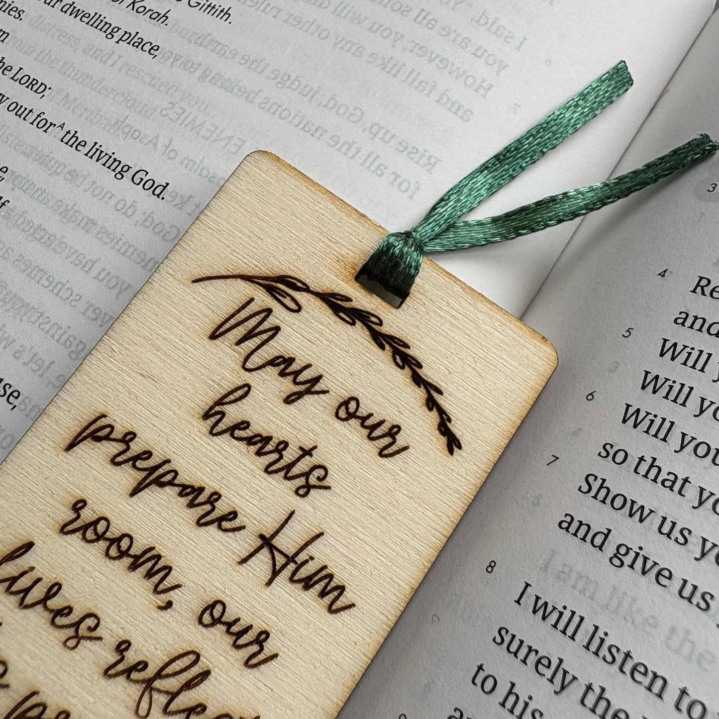 'May our hearts prepare Him room' laser engraved wooden bookmark