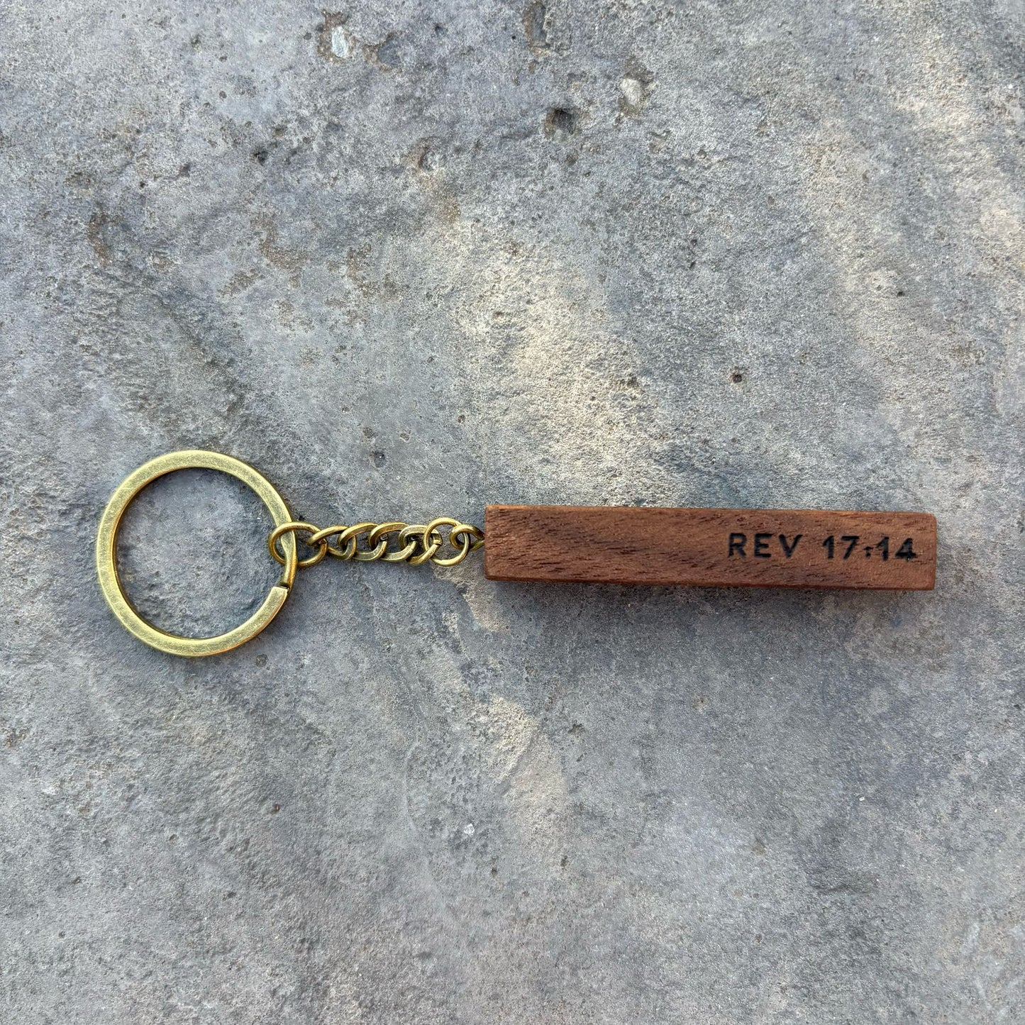 'Called, Chosen, Faithful' walnut bar keyring