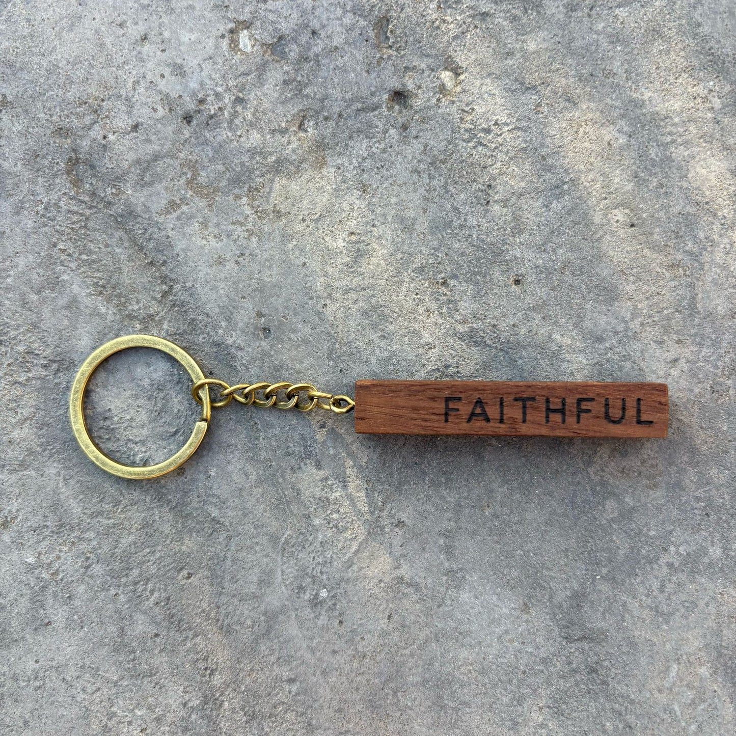 'Called, Chosen, Faithful' walnut bar keyring