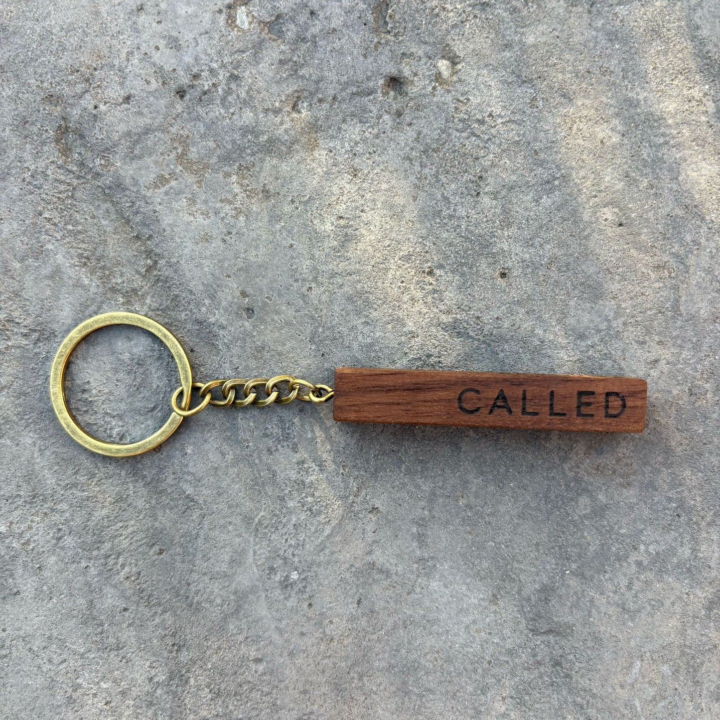 'Called, Chosen, Faithful' walnut bar keyring