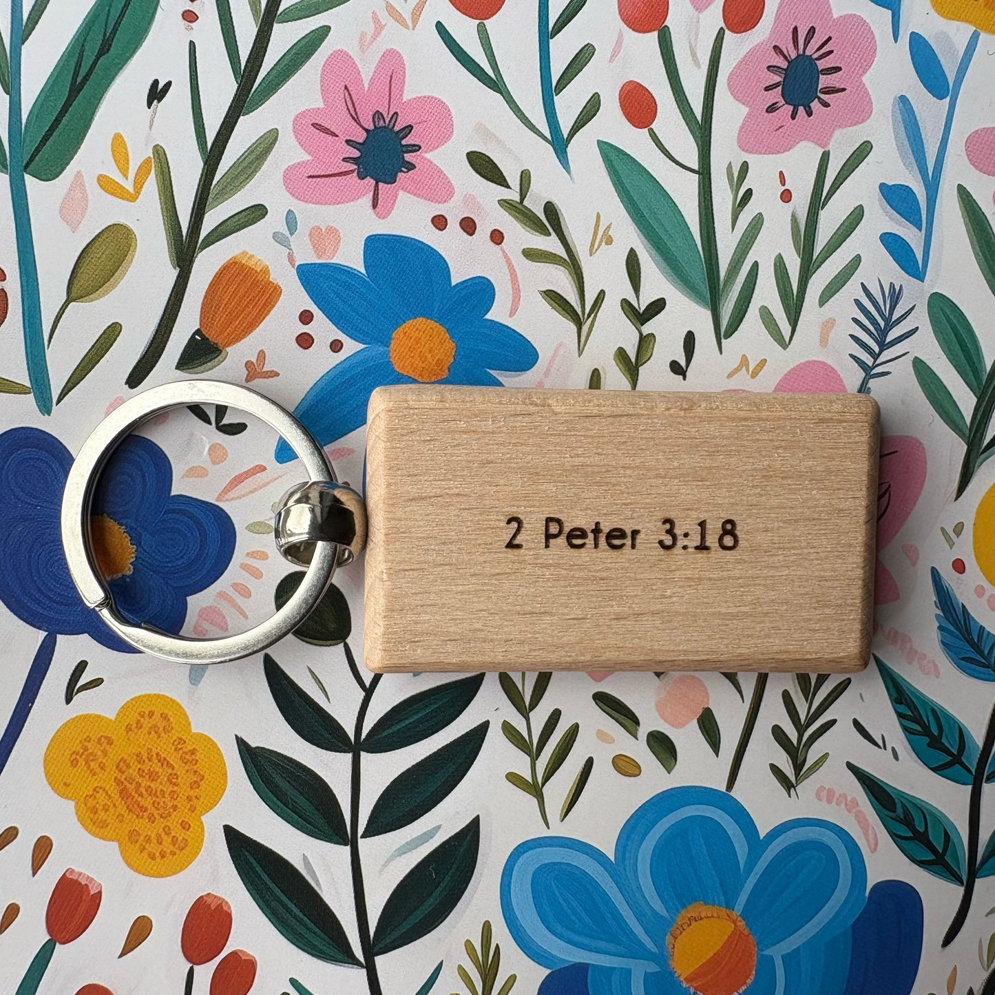 'Grow in grace' wooden keyring