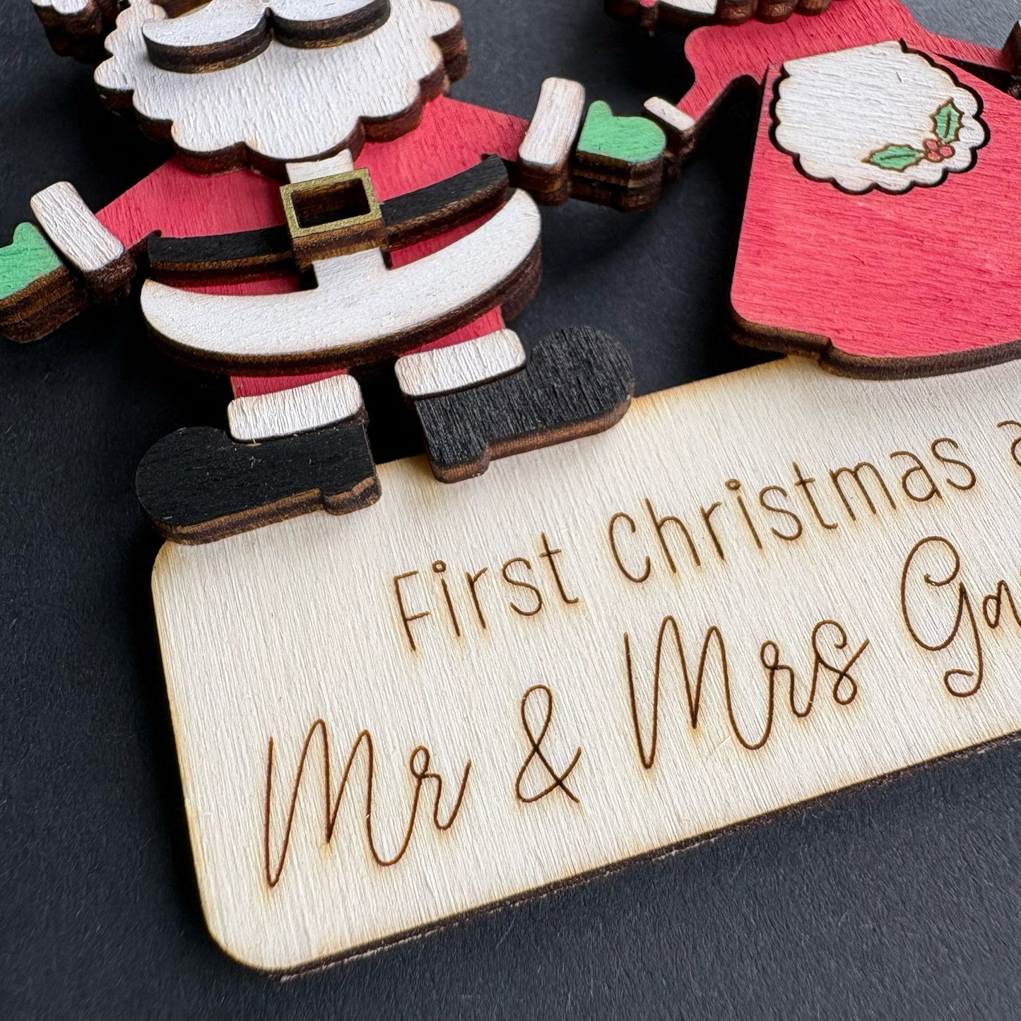 ❆ 'First Christmas as Mr & Mrs' personalised wooden Christmas bauble