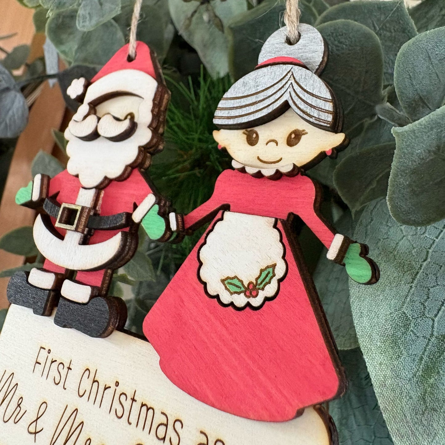 ❆ 'First Christmas as Mr & Mrs' personalised wooden Christmas bauble