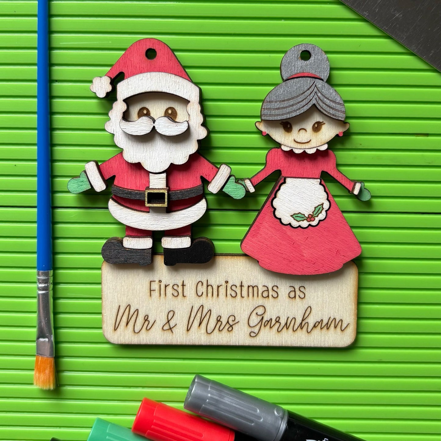 ❆ 'First Christmas as Mr & Mrs' personalised wooden Christmas bauble